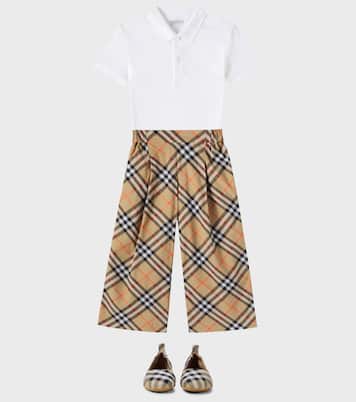 Pantaloni in cotone Burberry Check a gamba larga | Burberry Kids