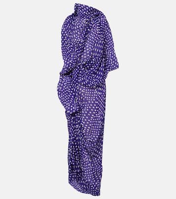 Draped polka-dot satin midi dress | Dries Van Noten