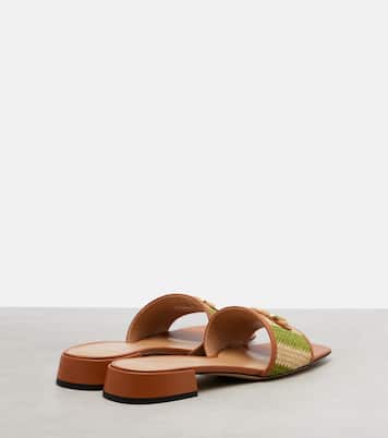 VLogo leather-trimmed raffia slides | Valentino Garavani