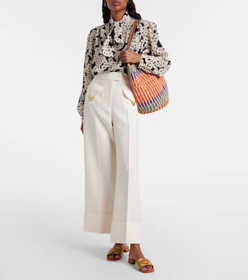 VLogo leather-trimmed raffia slides | Valentino Garavani