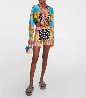 Embellished satin platform slides | Versace