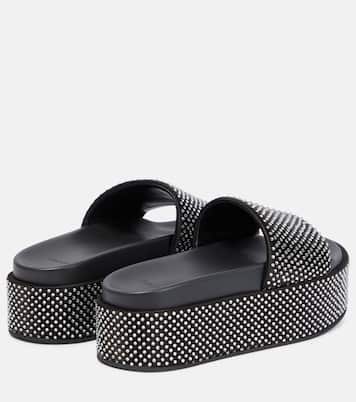 Embellished satin platform slides | Versace