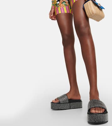 Embellished satin platform slides | Versace