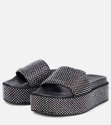 Embellished satin platform slides | Versace
