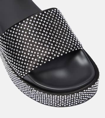 Embellished satin platform slides | Versace