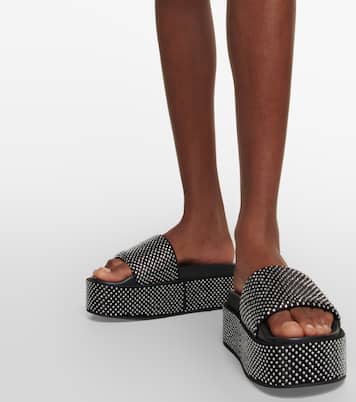 Embellished satin platform slides | Versace