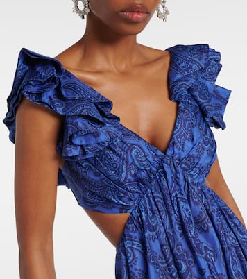 Vestido midi de seda con volantes | Zimmermann