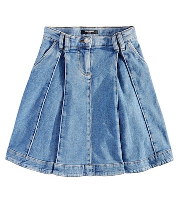 Falda plisada de denim | Balmain Kids