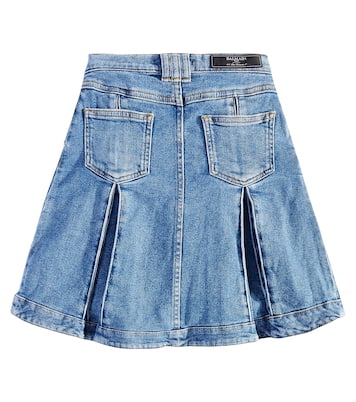 Falda plisada de denim | Balmain Kids