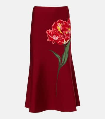 Falda midi de lana y algodón en jacquard floral | Carolina Herrera