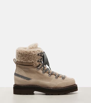 Shearling-lined suede lace-up boots | Brunello Cucinelli
