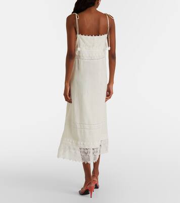 Lace-trimmed linen midi dress | Valentino