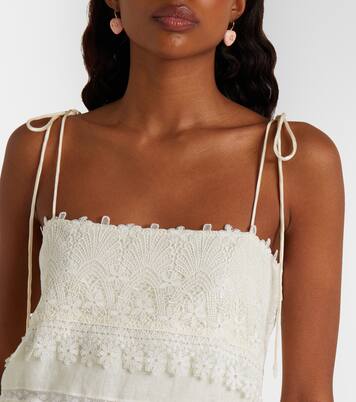 Lace-trimmed linen midi dress | Valentino