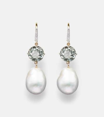 14kt gold drop earrings with amethysts, pearls, and diamonds | Mateo