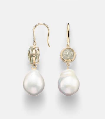 14kt gold drop earrings with amethysts, pearls, and diamonds | Mateo
