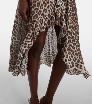 레이스 트리밍 레오파드 프린트 어시메트릭 미디 드레스 | Jacques Wei