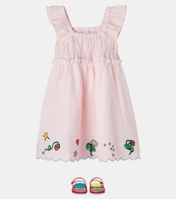 Embroidered scalloped linen and cotton dress | Stella McCartney Kids