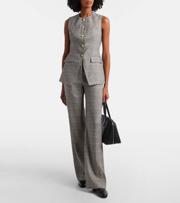 Jude checked linen-blend wide-leg pants | Veronica Beard