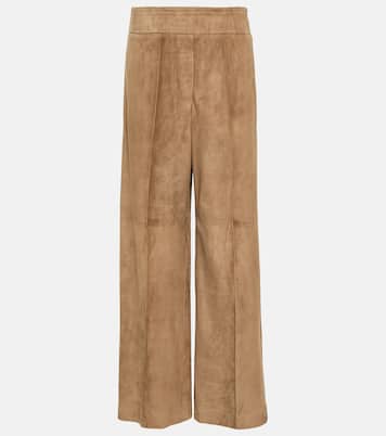 Pantaloni a gamba larga in suede | Brunello Cucinelli