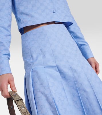 Falda midi plisada de algodón con GG Supreme | Gucci