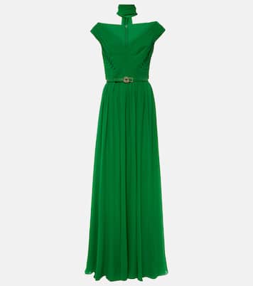 Abito lungo in seta con scollo bardot | Elie Saab