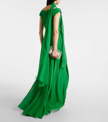 Abito lungo in seta con scollo bardot | Elie Saab
