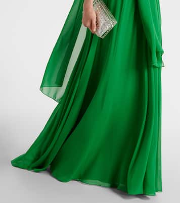 Abito lungo in seta con scollo bardot | Elie Saab