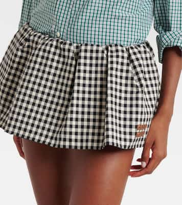 Mini-jupe Bubble en coton à carreaux | Miu Miu