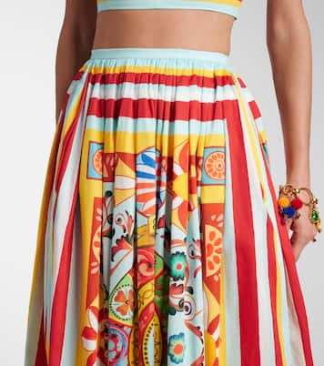 Pleated printed cotton midi skirt | Dolce&Gabbana