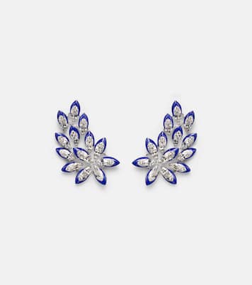 Ohrringe Petal aus 18kt Weißgold mit Emaille und Diamanten | Kamyen