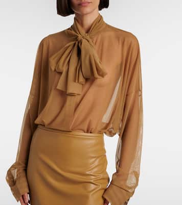 Sheer tie-neck mesh bodysuit | Norma Kamali