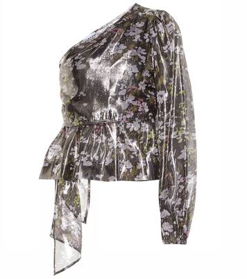 Floral silk one-shoulder top | Ganni