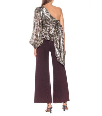 Floral silk one-shoulder top | Ganni