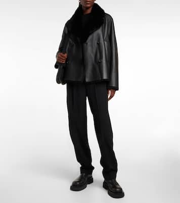 Chaqueta cruzada de piel con borrego | Joseph