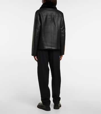 Chaqueta cruzada de piel con borrego | Joseph