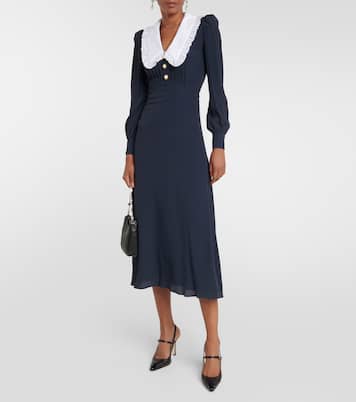 Abito midi in misto seta con colletto | Alessandra Rich