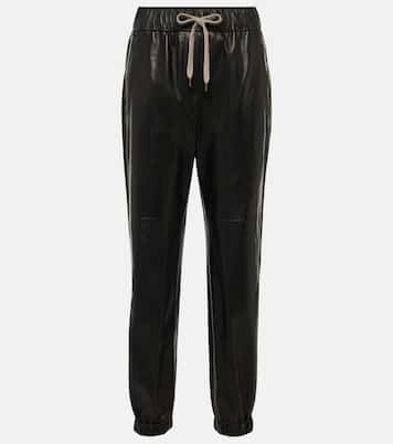 Pantalon à taille mi-haute en cuir | Brunello Cucinelli