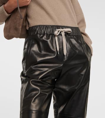 Pantalon à taille mi-haute en cuir | Brunello Cucinelli