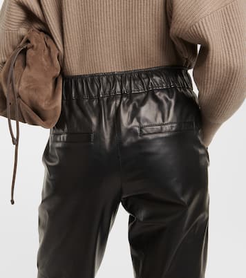 Pantalon à taille mi-haute en cuir | Brunello Cucinelli