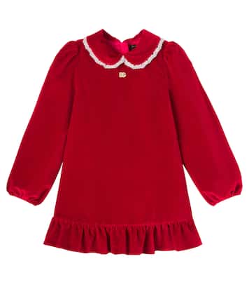 DG lace-trimmed cotton velvet dress | Dolce&Gabbana Kids