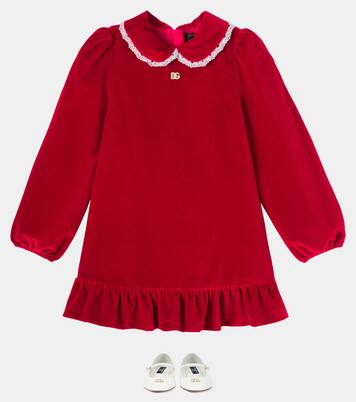 DG lace-trimmed cotton velvet dress | Dolce&Gabbana Kids