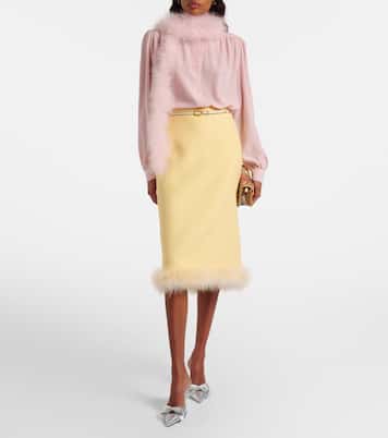 Feather-trimmed silk shirt | Valentino