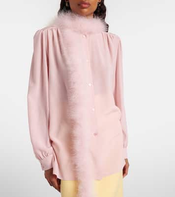 Feather-trimmed silk shirt | Valentino