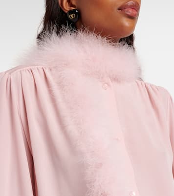 Feather-trimmed silk shirt | Valentino
