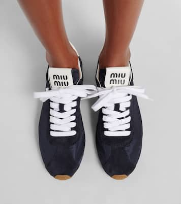 Plume suede-trimmed sneakers | Miu Miu