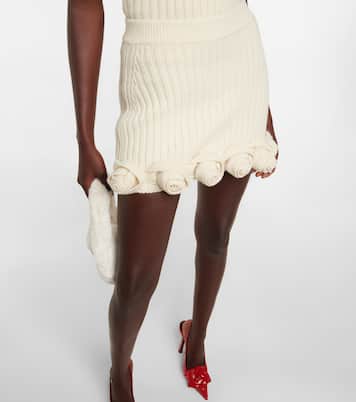 Rose-appliqué wool miniskirt | Blumarine