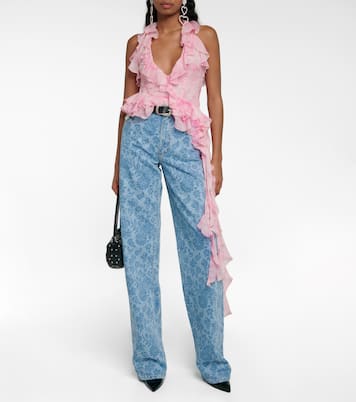 Top in seta con ruches e cristalli | Alessandra Rich