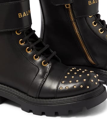 Stud-embellished leather boots | Balmain Kids