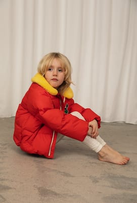Printed faux-fur trimmed puffer jacket | Mini Rodini