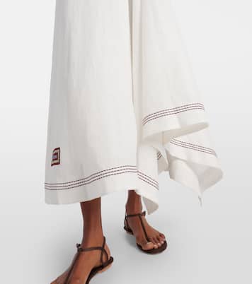 Besticktes Midikleid Magnolia aus Leinen | Alémais
